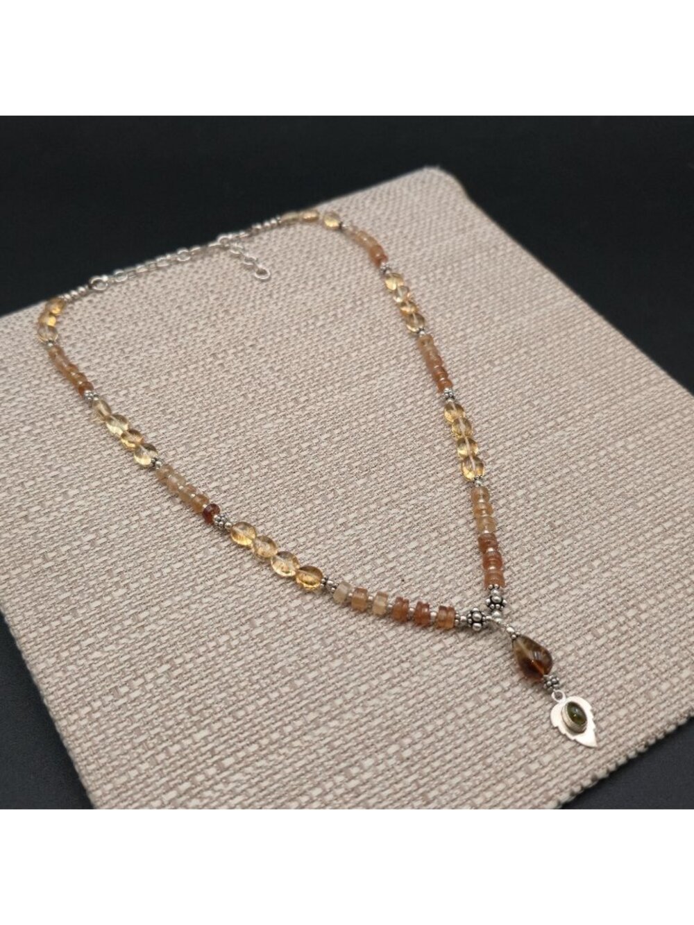 17 Inch Sterling Silver Natural Citrine Carnelian Beaded Necklace B1575 - Picture 2 of 8